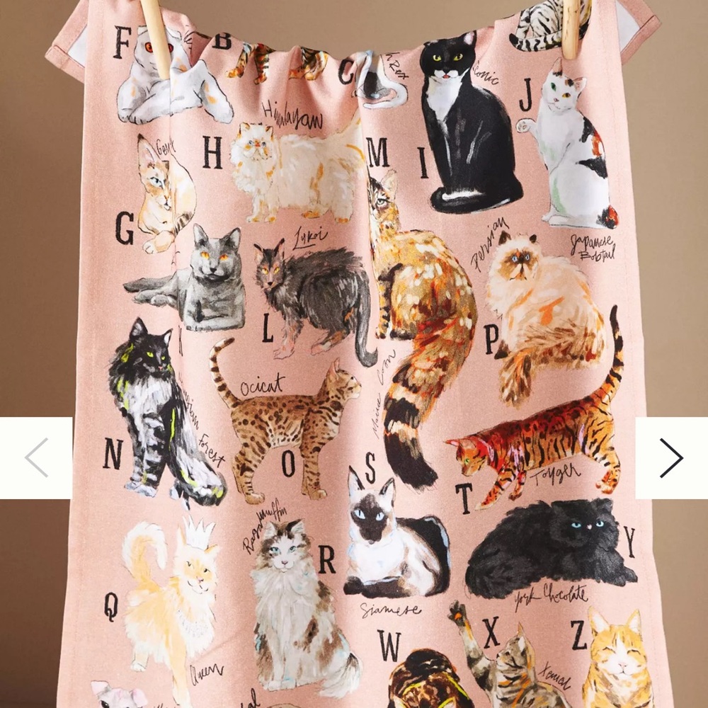 Cat Breeds A-Z Dish Towel NWT